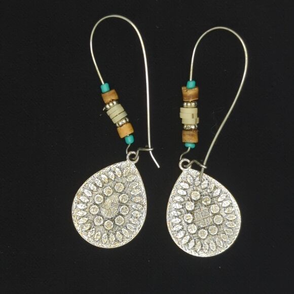 Colorful Boho beaded Teardrop French wire hook earrings. - Picture 2 of 2